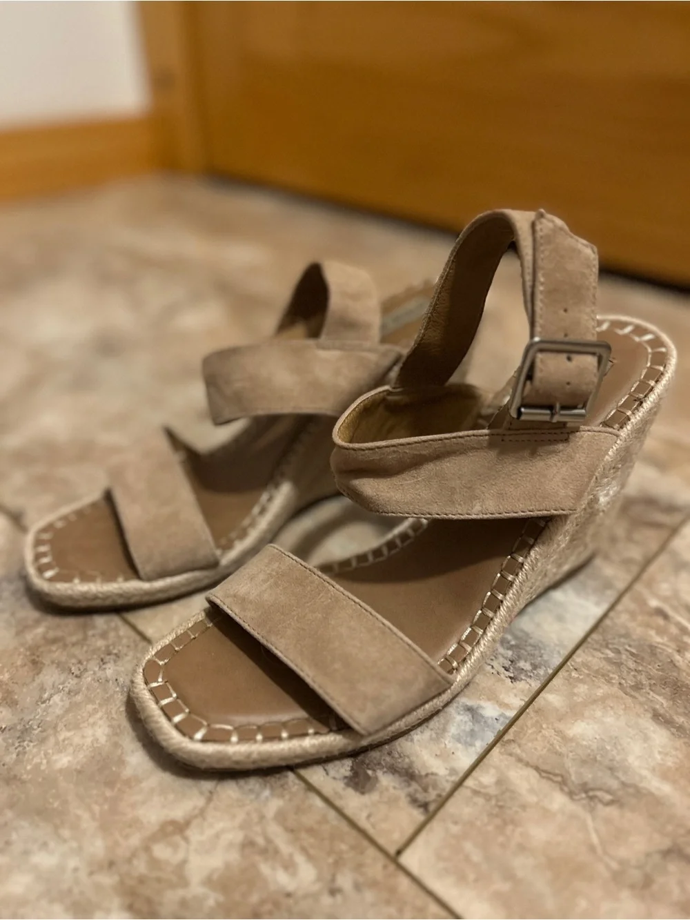 Steve Madden Beige/Tan Suede Espadrille Wedge Sandals
